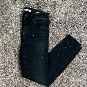 MAVI DARK INDIGO WASH WOMEN’S BLACK STUDDED JEANS HIGH RISE SKINNY - TESS